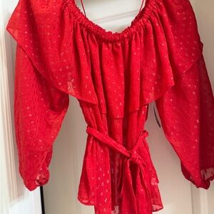INC International Concepts Red Ruffled Blouse